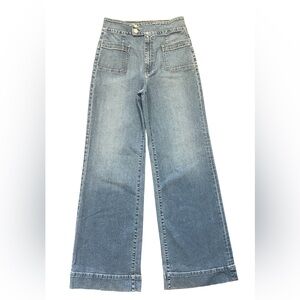 FRAME Le Hardy Wide Leg Jeans Size 30 High Rise Blue Denim Trouser 70’s Style